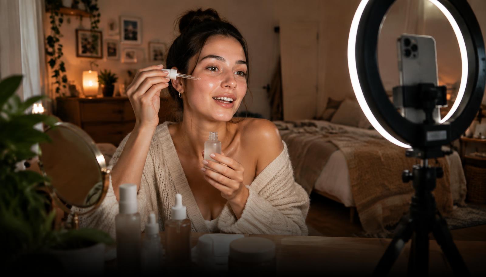 Creadora haciendo un LIVE para vender cosmética en TikTok Shop